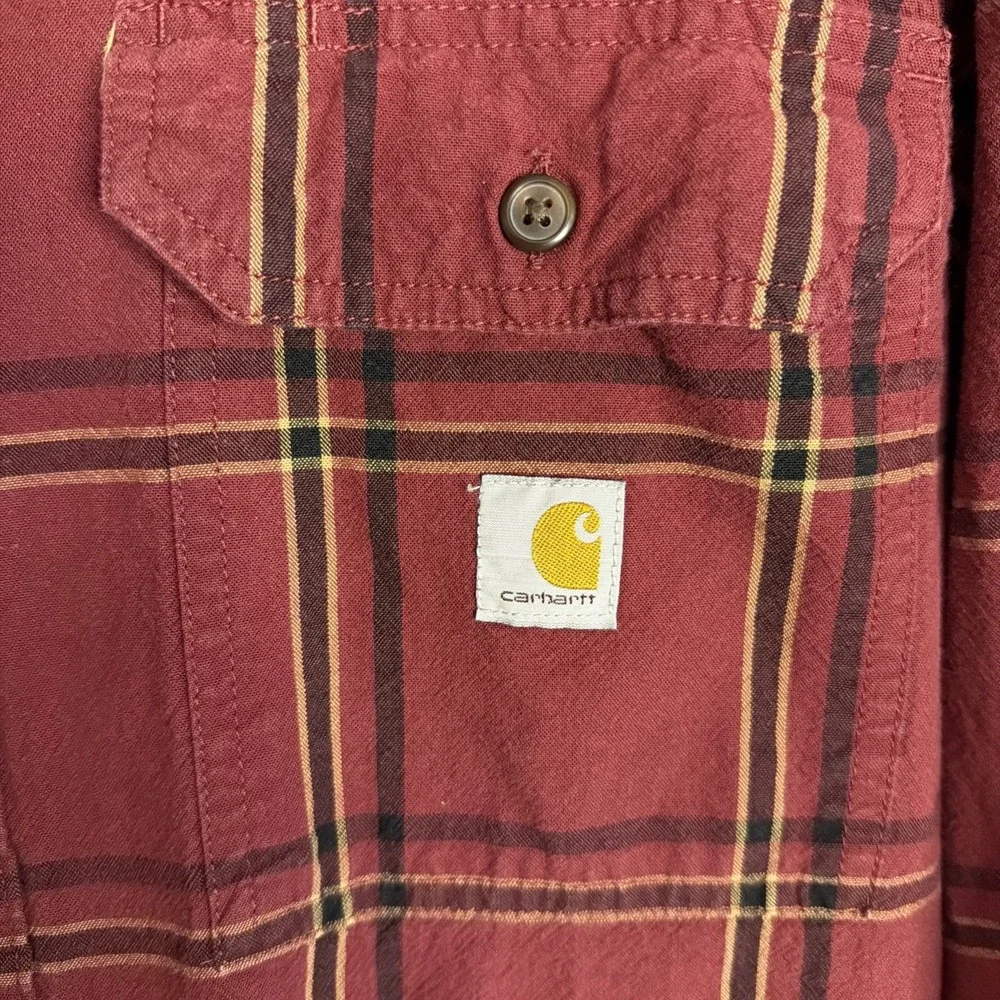 Carhartt Shirt Mens M Red Plaid Button Front‎ Long Sleeve Workwear